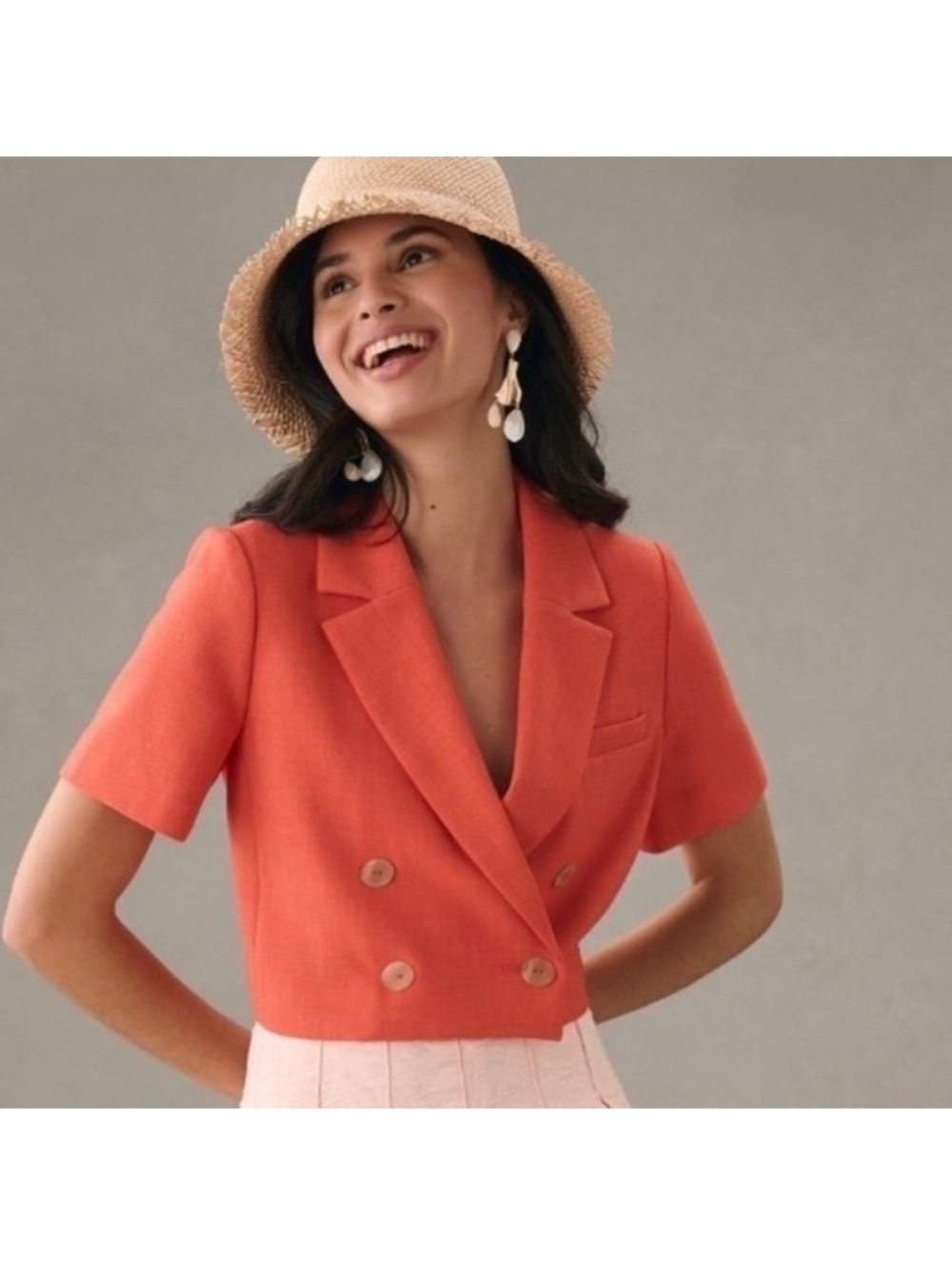 NWT Maeve Anthropologie Cropped Short-Sleeve Blazer in Orange Women’s size 10 M